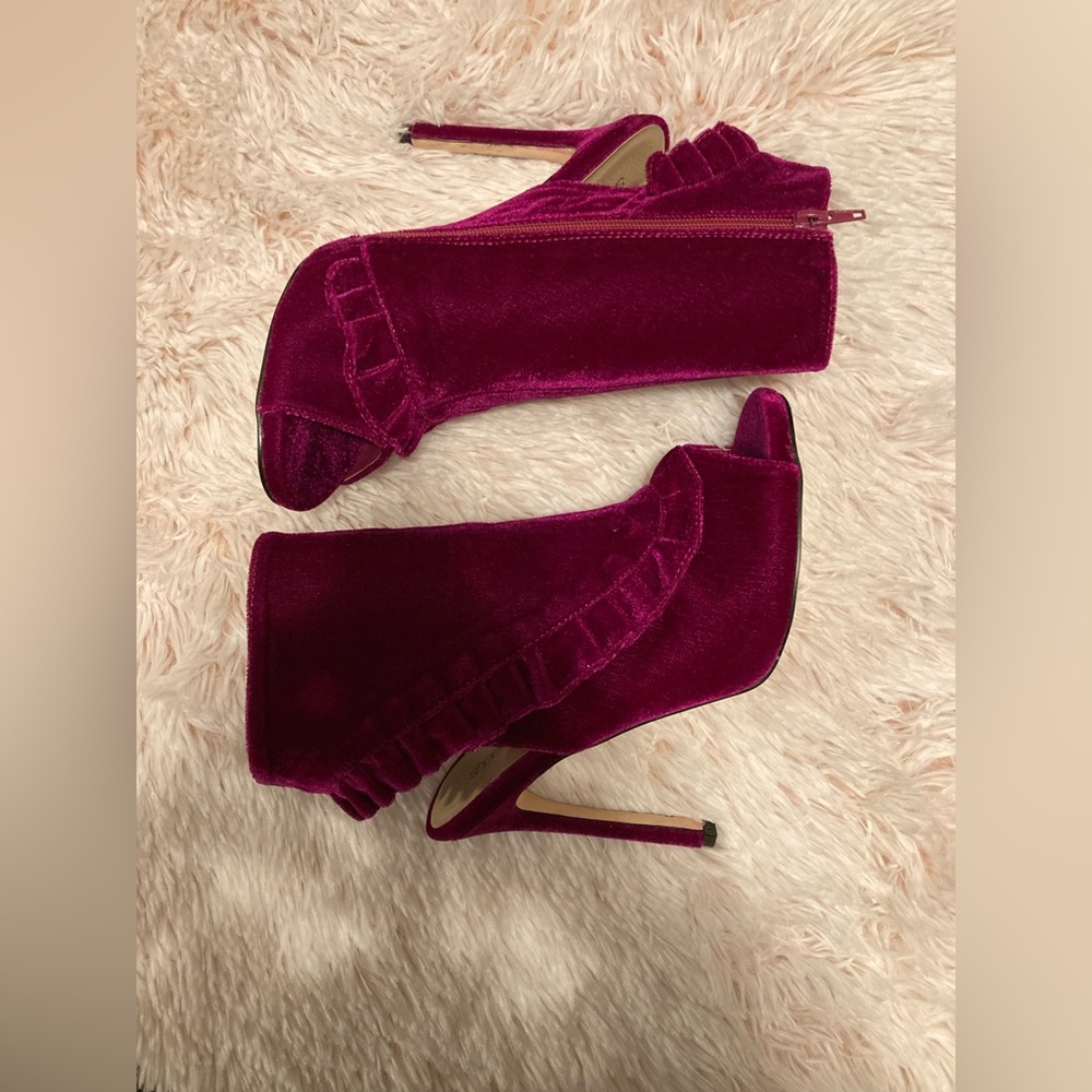 Magenta Velvet open toed booties